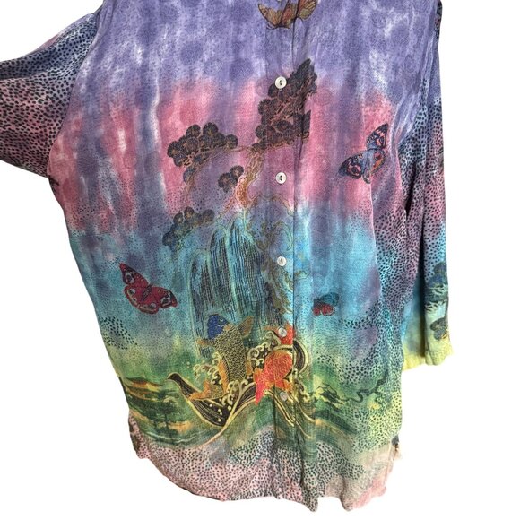 Citron Santa Monica XL Multicolor Button-Up Shirt With Asian-Inspired Waterfall - Picture 2 of 7